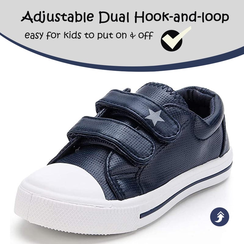 K KomForme Toddler Boys & Girls Shoes Kids Canvas Sneakers with Cartoon Dual Hook and Loops, Size 8 Toddler, Navy - Image 2
